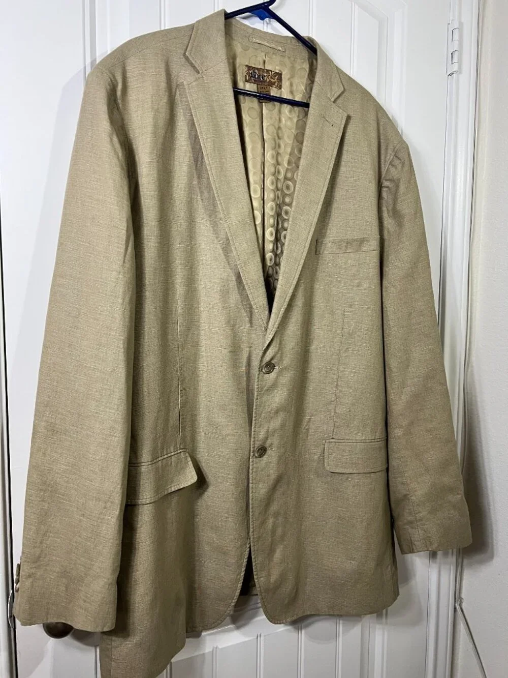 Men's Linen Blend Blazer 3XLT Tan Khaki Slub Knit Sport Coat Big Tall Costal